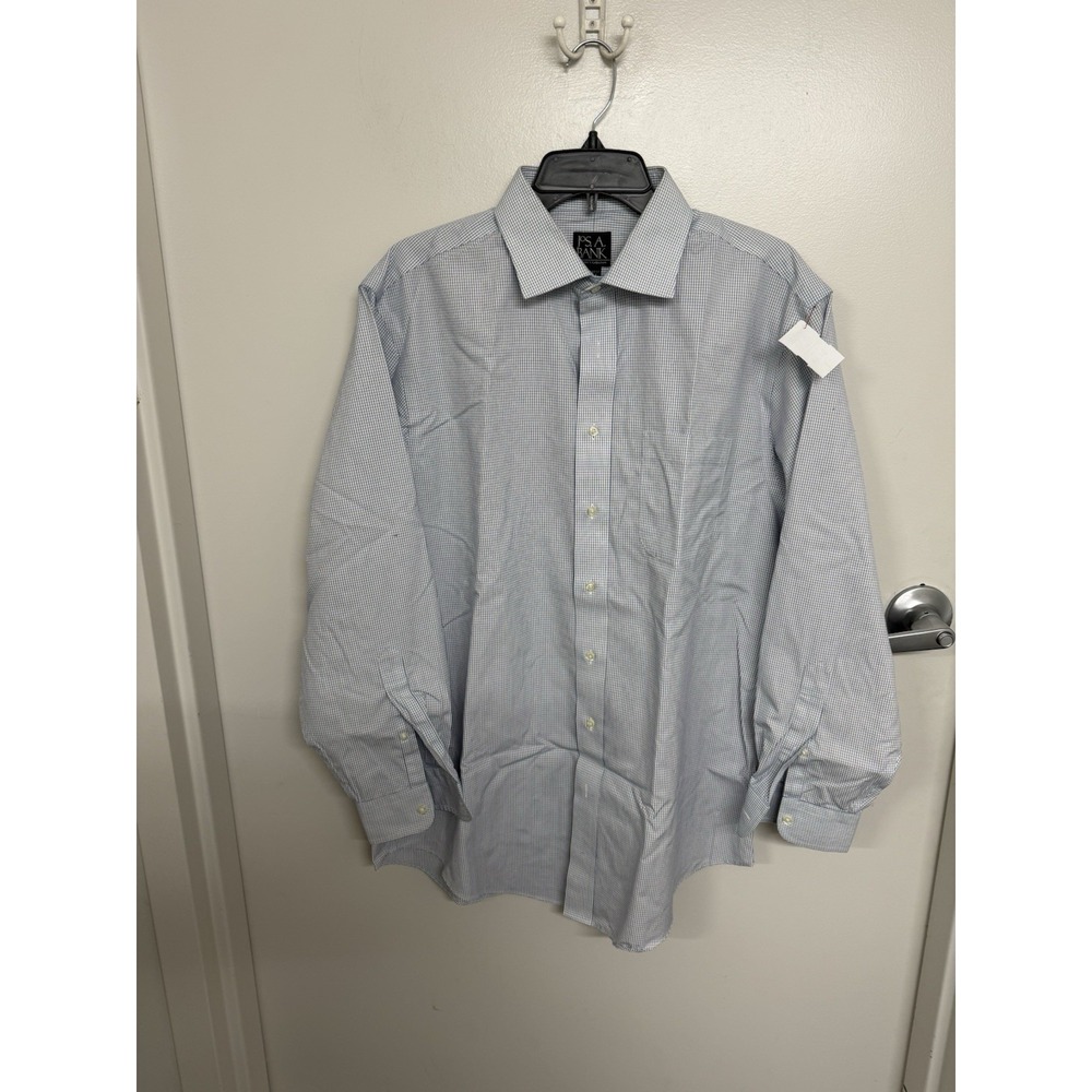 NEW Jos. A. Bank Traveler Collection Plaid Sportshirt Navy Blue NON-IRON SMALL